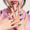 Picture of GLAMERMAID Fall Black Press on Nails Medium Almond, Dull Blue Ombre Short Fake Nails Acrylic False Nail Kits Galaxy Star Design, Matte Stick Glue on Nails Sets, Oval Gel Nails Reusable for Women