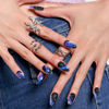 Picture of GLAMERMAID Fall Black Press on Nails Medium Almond, Dull Blue Ombre Short Fake Nails Acrylic False Nail Kits Galaxy Star Design, Matte Stick Glue on Nails Sets, Oval Gel Nails Reusable for Women