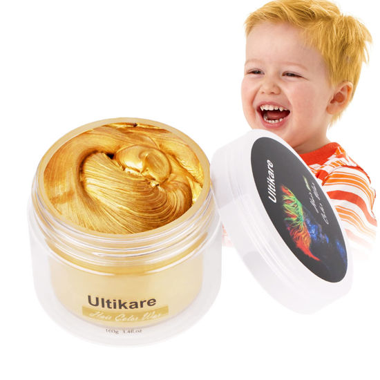 Picture of Hair Wax Color Blonde, Ultikare Blonde Hair Dye Temporary for Color Treated Hair Natural Styling Instant kids Mud Cream Gel 3.4 Fl Oz Girl Gifts, Party, Cosplay DIY, Children's Day