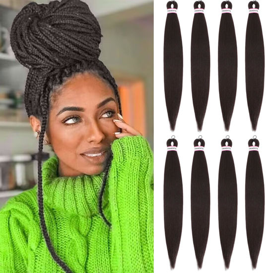 Picture of Pre Stretched Braiding Hair 8 Packs-26 Inch Long Braiding Hair,Deep Brown Hair For Braiding, Yaki Texture Synthetic Hair For Box Braids Crochet Hair Itch Free Hot Water Setting(26inch,33#)