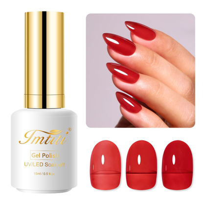 Picture of Imtiti Jelly Gel Nail Polish, 1 Pcs 0.5 Fl Oz Red Jelly Gel Polish Soak Off LED U V Nail Gel Polish Sheer Translucent Gel Nail Polish DIY Nail Art Starter Manicure Salon Gel Nail Kit for Women Girls