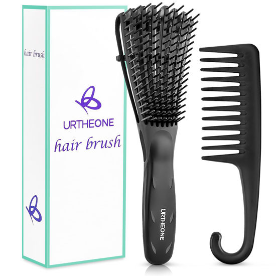 Picture of Detangling Hair Brush, Detangling brush for Adults and Kids, Comb Set for Kinky Curly Coily and Wavy Hair, For Wet and Dry Hair, Afro American Type 3a-4c, Comfortable Grip, Easy to Clean(Black)