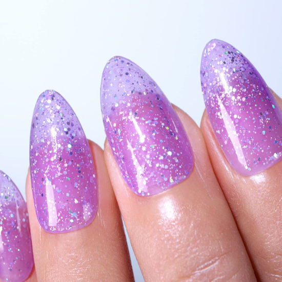 Picture of Imtiti Glitter Gel Nail Polish, 1 Pcs 0.5 Fl Oz Lavender Purple Glitter Gel Polish Soak Off LED U V Nail Gel Polish Nail Polish DIY Nail Art Starter Manicure Salon Gel Nail Polish Kit for Women Girls