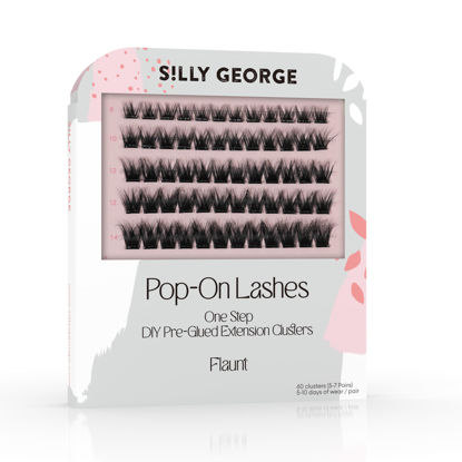 Picture of Silly George Pop-On Lashes - DIY 1-Step Pre-Glued Faux Eyelash Clusters, Natural Look Extensions, Black - Flaunt, 5-7 Pair Set, Pack of 60 Clusters