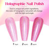 Picture of MIZHSE Holographic Nail Polish, Pink Glitter Nail Polish Air Dry Fast, 15 ml High Glossy Shimmer Nail Pigment Oil-based Laser Iridescent Nail Polish Chrome Halo Nail Art Salon Manicure Home