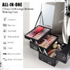 Picture of Joligrace Makeup Train Case Portable Makeup Case Organizer 2 Trays Cosmetic Box Storage with Mirror for Cosmetologist Supplies Nail Tech Traveling Makeup Travel Box Punk Love Hearts