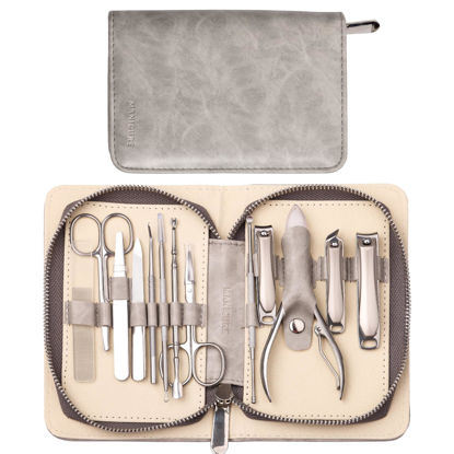 Picture of FAMILIFE Professional Manicure Set, Manicure Kit, Nail Clippers Set, Stainless Steel Pedicure Tool, Nail Kit with Portable Leather Travel Case Luxury Gifts for Him