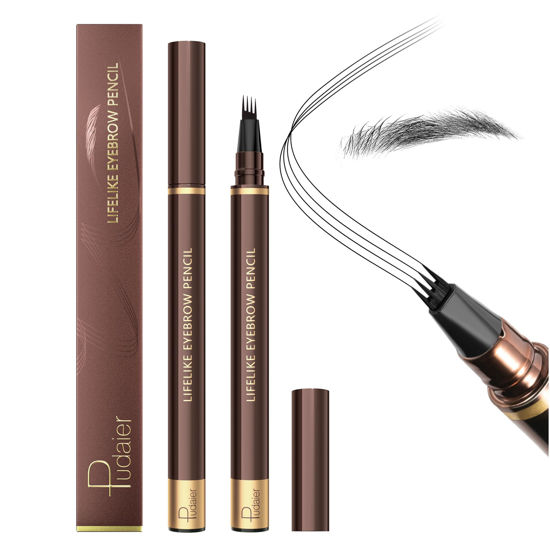 Picture of Espoce 2 Pack Eyebrow Pen, Waterproof Microblading Eyebrow Pencil, 4 Tip Precise Eye Brow Makeup Pen for Women to Effortlessly Create Hair Like Natural Brows, Non Dry Out and Last All Day (Black)