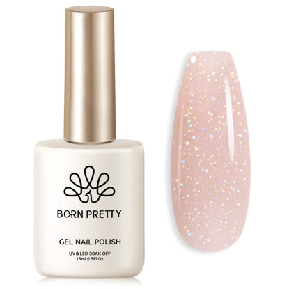 Picture of Born Pretty Jelly Gel Nail Polish Jelly Glitter Nude Pink Gel Polish Holographic Shimmer Nude Pink Natural Translucent Soak Off Hema-Free Gel Polish Nail Art DIY 15ML