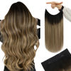 Picture of YoungSee 135G Wire Hair Extensions Real Human Hair Balayage Wire Extension with Adjustable Clips Dark Brown Roots Blending into Medium Brown with Warm Blonde Highlights Real Hair Wire Extensions 24In