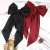 Picture of SUSULU Women's Satin Silk Bow Hair Accessories - Metal Clips with Long Tail Ribbon Hairpins and Ponytail Barrettes (2pcs, Burgundy Black)