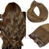 Picture of HOTBANANA Human Hair Clip in Hair Extensions, Medium Brown 120g Clip in Hair Extensions Real Human Hair Straight Remy Hair Clip in Hair Extensions 14 Inch 7pcs