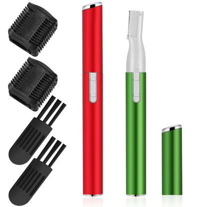 Picture of Chumia 2 Pcs Electric Eyebrow Trimmer Women Precision Face Razors Mini Shaver with Comb Christmas Women Gift Battery Operated Personal Epilator for Face Neck Fuzz Lips Leg(Red,Green)
