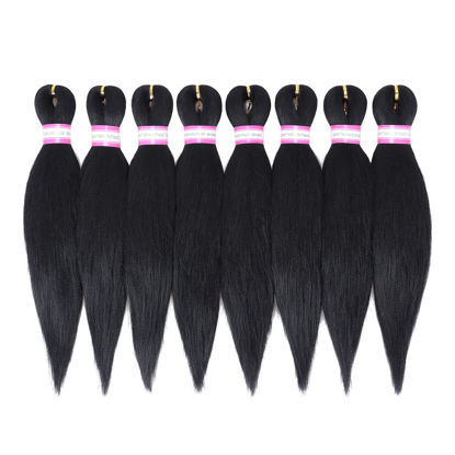 Picture of Pre-Stretched Braiding Hair Extensions Black-12 Inch 8 Packs Synthetic Braiding Hair Crochet Braids, Natural Easy Braid Crochet Hair, Hot Water Setting Professional Soft Yaki Straight Texture (#1B)