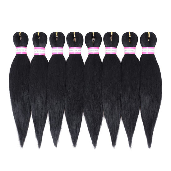 Picture of Pre-Stretched Braiding Hair Extensions Black-12 Inch 8 Packs Synthetic Braiding Hair Crochet Braids, Natural Easy Braid Crochet Hair, Hot Water Setting Professional Soft Yaki Straight Texture (#1B)