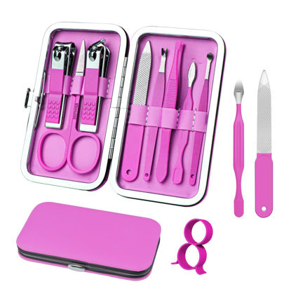 Picture of Manicure Set 8 in 1 Nail Clipper Set,RedFlow Nail Clippers,Fingernail & Toenail Clippers,Manicure Tools,Pedicure Tools,Suitable for Travel Manicure Kit,Nail Set Kit with Everything Profe (Purple)