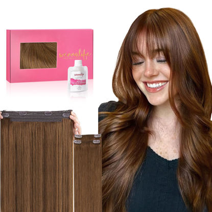 Picture of WENNALIFE Wire Hair Extensions (Increase 50% Lifespan) Real Human Hair 14 inch 105g Light Auburn Brown Remy Real Hair Extensions Invisible Wire Hair Extensions Human Hair Natural Straight Hair