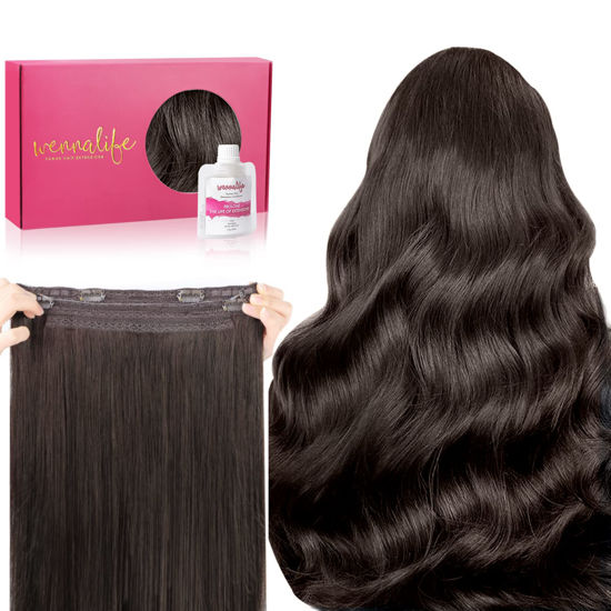 Picture of WENNALIFE Wire Hair Extensions (Increase 50% Lifespan) Real Human Hair 14 inch 75g Light Dark Brown Remy Wire Hair Extensions Invisible Transparent Fish Line Straight Real Hair Extensions