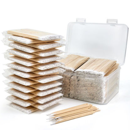 Picture of 2200PCS Pointed Cotton Swabs with Storage Case - Microblading Cotton Swab 4 inch - Precision Tip Cotton Swabs with Wooden Sticks - Micro Swabs for Makeup Eyelash Extensions Nail Art Supplies