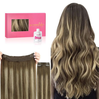 Picture of WENNALIFE Wire Hair Extensions(Increase 50% Lifespan)Real Human Hair 16 inch 125g Balayage Chocolate Brown to Honey Blonde Remy Real Hair Extensions Invisible Wire Hair Extensions Human Hair Fish Line