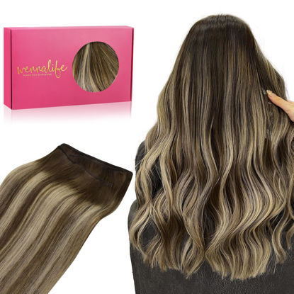 Picture of WENNALIFE Sew in Hair Extensions Real Human Hair, 20 Inch 100g Balayage Chocolate Brown to Honey Blonde Machine Weft Hair Extensions Human Hair Hand Tied Weft Hair Extensions Sew In