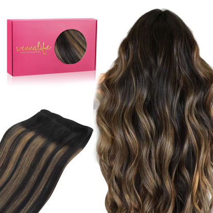 Picture of WENNALIFE Sew in Hair Extensions Real Human Hair, 20 Inch 100g Balayage Natural Black to Chestnut Brown Machine Weft Hair Extensions Human Hair Hand Tied Weft Hair Extensions Sew In