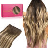 Picture of WENNALIFE Sew in Hair Extensions Real Human Hair, 14 Inch 80g Balayage Chocolate Brown to Caramel Blonde Machine Weft Hair Extensions Human Hair Hand Tied Weft Hair Extensions Sew In