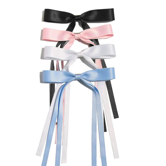 Picture of Ayesha Hair Bows Clips Ribbon Bowknot with Long Tail Princess Hair Bows French Barrettes Hair Accessories for Women Girls 4pcs