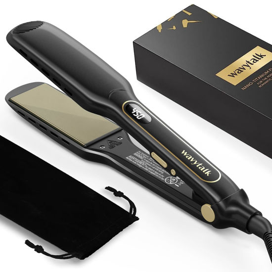 Picture of Wavytalk Hair Straightener, Titanium 1.75 Inch Wide Flat Iron for Hair, Professional Straightener with Dual Voltage Leave Hair Silky Smooth, Black