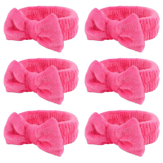 Picture of 6 Pcs Spa Headbands, Hair Holder for Washing Face, Soft Coral Fleece Makeup Headband for Washing Face, Bow Hair Bands, Skin Care Headband for Face Washing Shower Skin Care Yoga