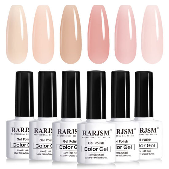 Picture of RARJSM Icy Jelly Gel Nail Polish Set of 6 Translucent Colors,Sheer Rose Nude Skintone Gel Polish LED UV Gel Clear Milky Light Pink Red Brown French Manicure Curing Requires 7.5ml DIY Home Nail Salon