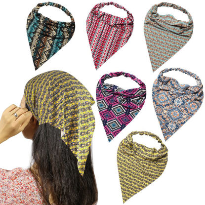Picture of 6 Pack Boho African Hair Scarf Headband for women - Elastic Bandanas Scarves Headwrap Triangle Kerchief Large Non Slip Hair Accessories for Teen Girls