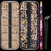 Picture of Multi Shapes Champagne 3D Glass Crystal Nail Art Rhinestones Kit with Flatback Round Bead Charm Gem Stone Jewelry Diamond with Pickup Pen + Tweezer for Manicure Makeup DIY Craft Decoration