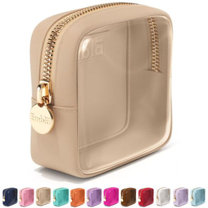 Picture of Embla Clear Cosmetic Bag Makeup Bag, Clear Zipper Pouch Cosmetics Bags Cute Womens Make Up Pouches, Clear Toiletry Travel Bag Tote, Preppy Purse Cosmetic Organizer Mini Makeup Bags, Sand Mini