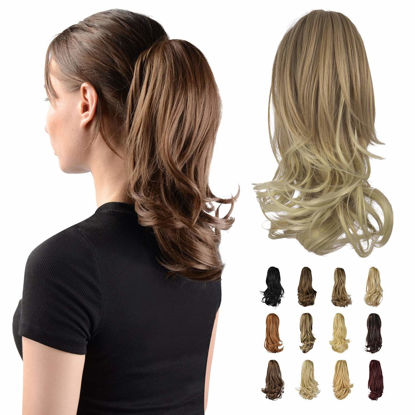 Picture of SOFEIYAN 13" Ponytail Extension Long Curly Ponytail Clip in Claw Hair Extension Natural Looking Synthetic Hairpiece for Women, Dark Blonde to Bleach Blonde