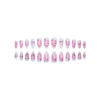 Picture of Pink Ombre Press on Nails Heart Fake Nails Short Almond False Nails with Pearl Design Bowknot Glue on Nails Glossy Acrylic Full Cover Flower Stick on Nails for Women Valentine's Day Manicure