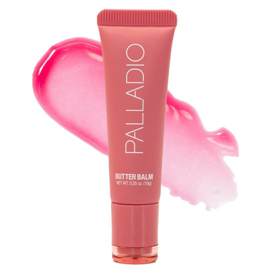Picture of Palladio Butter Balm - Hydrating Lip Balm with Sheer Tint, Aloe, Peptides, Shea Butter, and Vegan Formulation for Instant Moisture, Shine, and Soothing Lip Care, Strawberry Shortcake