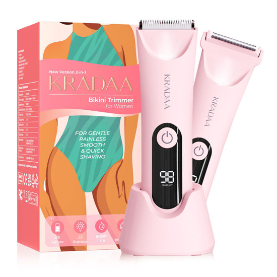 Picture of KRADAA Bikini Trimmer for Women Pubic Hair: Rechargeable Eletctric Razors for Women - Painless Eletctric Shaver for Women - Bikini Trimmer Waterproof IPX7 for Body Hair (Blossom Pink)