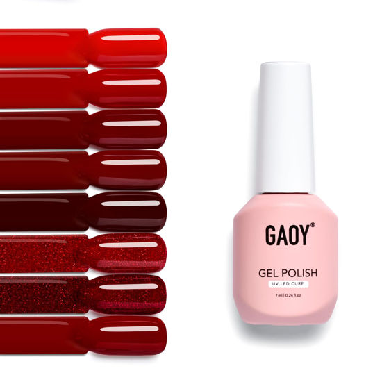 Picture of GAOY Red Gel Nail Polish Set, 8 Colors Burgundy Scarlet Carmine Dark Glitter Red Soak Off Gel Polish Kit for Salon and Nail Art DIY at Home