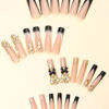 Picture of RUOKEXIN Long Press on Nails Black French Tip Fake Nails Square False Nails with Gold 3D Butterfly Designs Gold Glitter Glue on Nails Black Bow Artificial Nails Cute Stick on Nails for Women 24Pcs