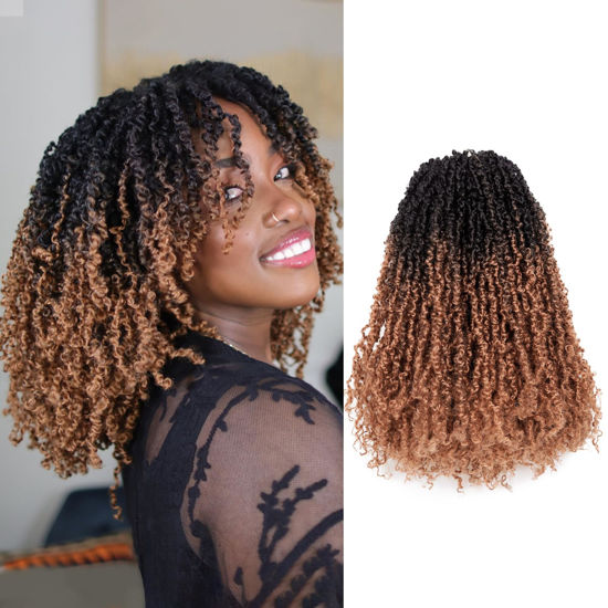 Picture of Toyotress Yanky Twist Crochet Hair - 10 Inch 8 Packs (30 Strands/Pcs) Pre-twisted Fluffy Spring Mini Twist Short Passion Twist, Ombre Brown Pre-Looped Crochet Braids Braiding Hair (10 Inch, OT30-8P)