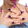 Picture of GLAMERMAID Black Press on Nails Medium Almond, Halloween Hot Pink Ombre Fake Nails Acrylic False Nail Kits Galaxy Star Design, Matte Stick Glue on Nails Sets, Oval Gel Nails Stiletto for Women