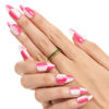 Picture of GLAMERMAID Hot Pink French Tip Press on Nails Short Almond, French Illusion Fake Nail Gel, Medium Almond Glue on Nails, Short Oval Stick on Nails Gel, Reusable Stiletto Acrylic False Nail with Design