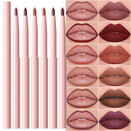 Picture of evpct 6Pcs Retractable Lip Liner Pencils Set Pack for Shaping & Sculpting Lips, Mauve Maroon Dark Red Orange Nude Chocolate Brown Plum Creamy Matte Velvet Pigmented Lip Liner lipliners Crayon Lipstick