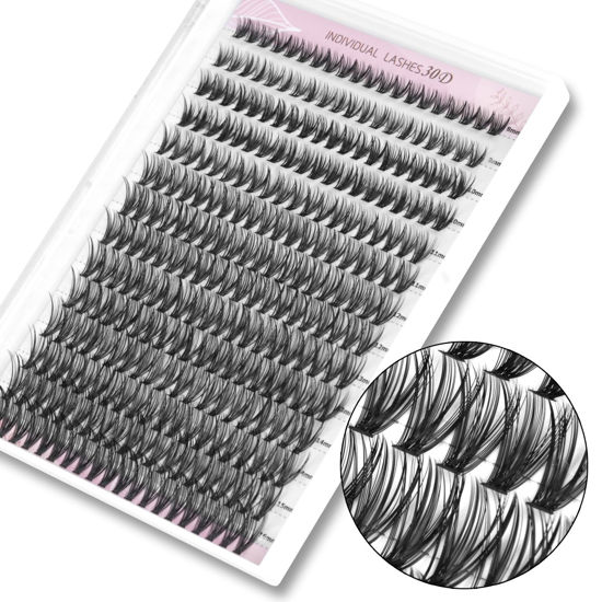 Picture of FinyDreamy 30D Lash Clusters 280pcs Individual Lashes 8-16mm Mix Lengths Volume Cluster Lashes C Curl 0.07mm Thickness Eyelash Individual Cluster Lashes And Apply Under Your Lashes (30D 8-16mm)