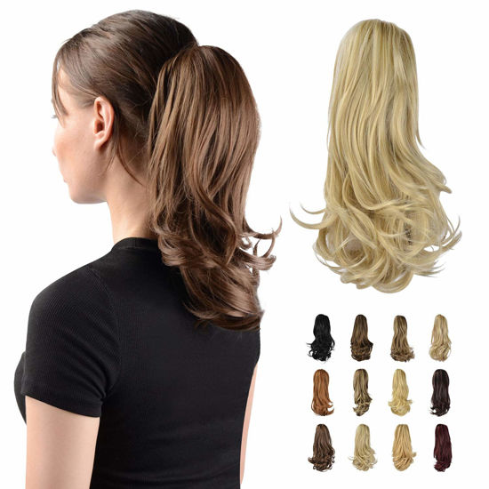 Picture of Sofeiyan 13" Ponytail Extension Long Curly Ponytail Clip in Claw Hair Extension Natural Looking Synthetic Hairpiece for Women, 4.40oz