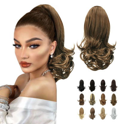 Picture of Sofeiyan 13" Ponytail Extension Long Curly Ponytail Clip in Claw Hair Extension Natural Looking Synthetic Hairpiece for Women, Chestnut Dark Brown