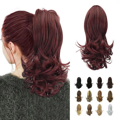 Picture of SOFEIYAN 13" Ponytail Extension Long Curly Ponytail Clip in Claw Hair Extension Natural Looking Synthetic Hairpiece for Women, 4.40oz