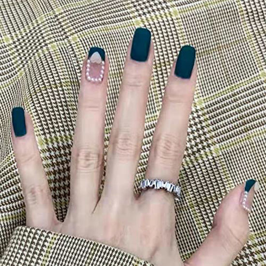 Picture of BABALAL Short Press on Nails Matte Acrylic Nails Square Fake Nails Squoval Glue on Nails Green Nails for Women and Girls