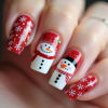Picture of Christmas Press on Nails Medium Square Fake Nails Red Glitter False Nails Cartoon Snowflake Snowman Designs Full Cover Acrylic Nails Sparkly Xmas Stick on Nails for Women DIY Nails Decor 24 Pcs